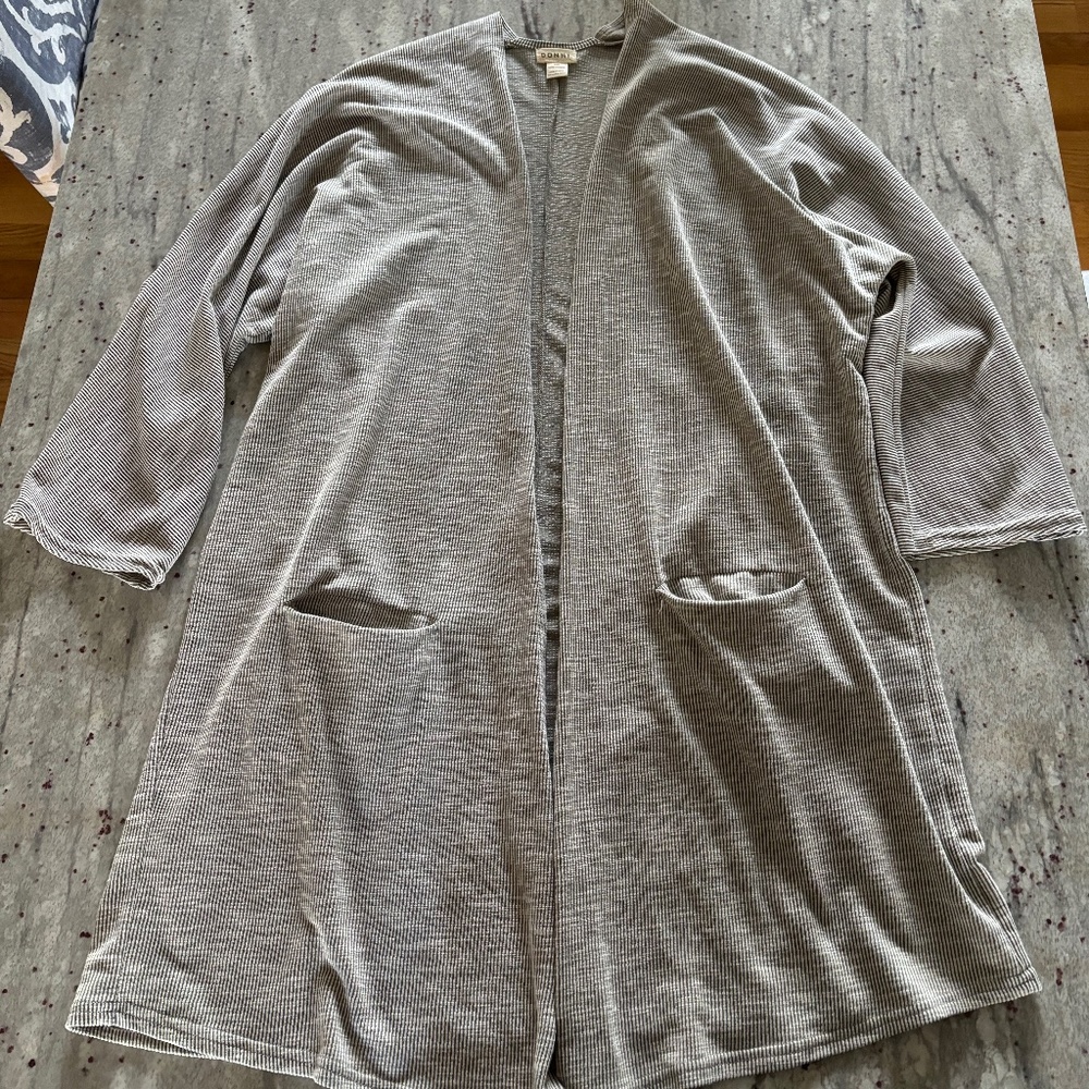 Anthropologie Donni Cardigan Rib Sweater Gray Open Front Striped, Tallie Unique